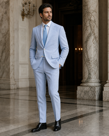 Light Blue Seersucker Summer Suit - Custom Made to Measure side back view
