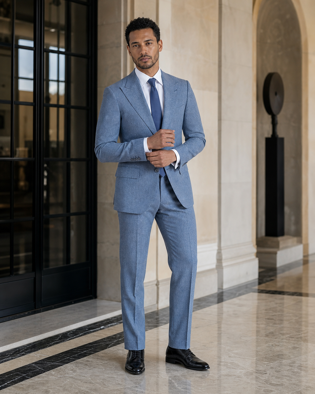 Light Blue Tweed Winter Suit - Custom Made to Measure front view