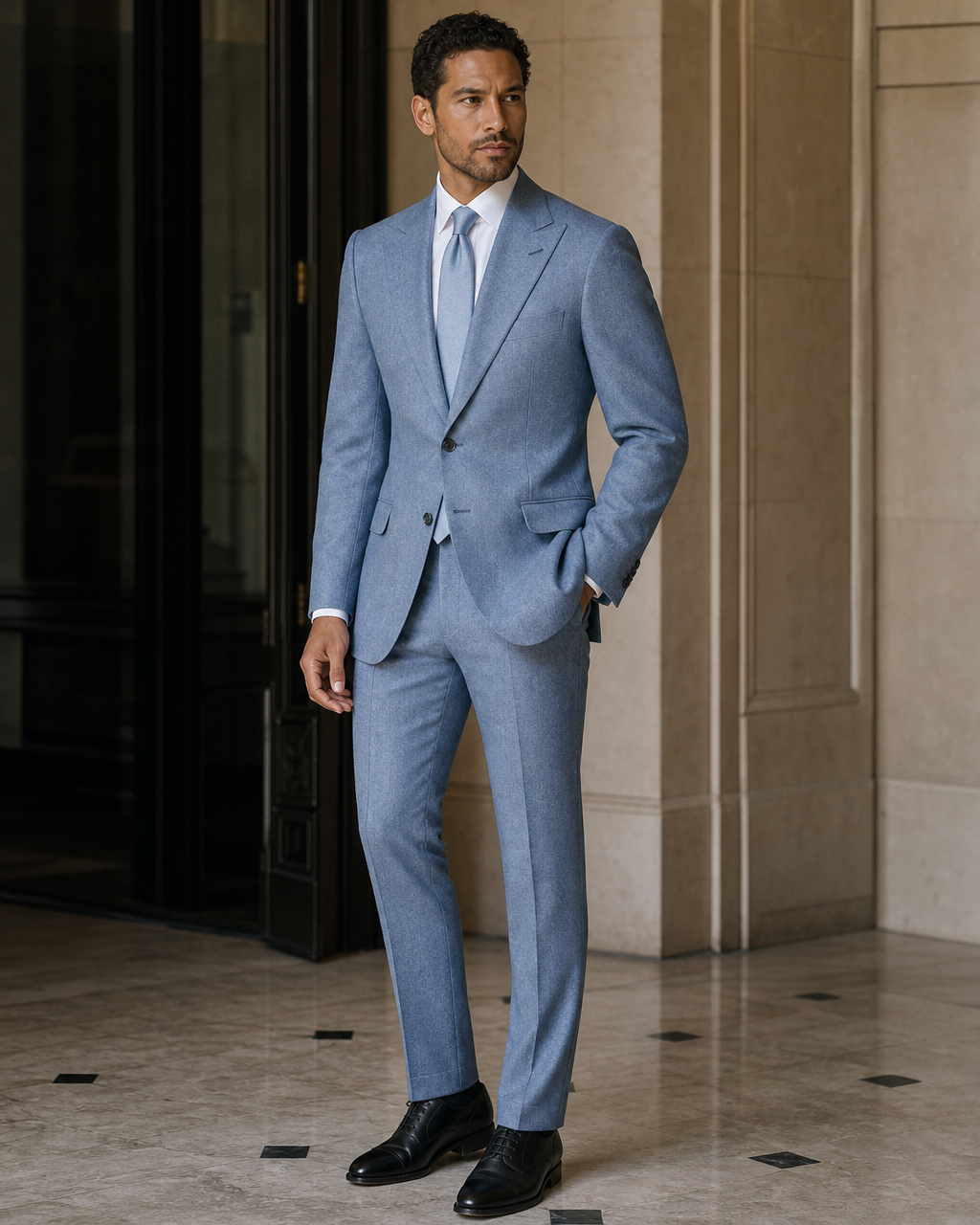 Light Blue Tweed Winter Suit - Custom Made to Measure side back view