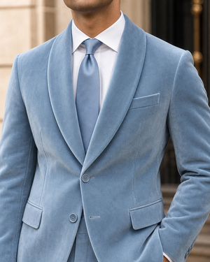 Light Blue Velvet Shawl Lapel Suit — Custom Made to Measure — 4
