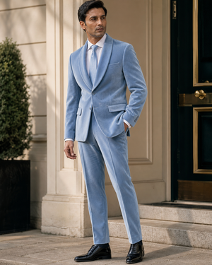 Light Blue Velvet Shawl Lapel Suit — Custom Made to Measure — 3