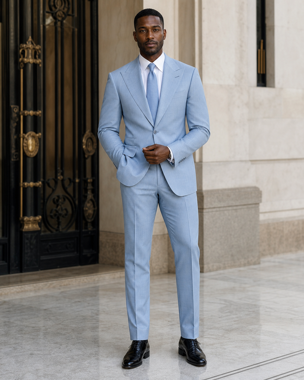 Light Blue Wool Outdoor Wedding Suit - Custom Made to Measure front view