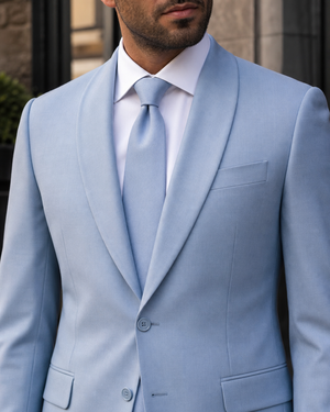 Light Blue Wool Shawl Lapel Suit — Custom Made to Measure — 4
