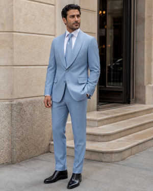 Light Blue Wool Shawl Lapel Suit — Custom Made to Measure — 3