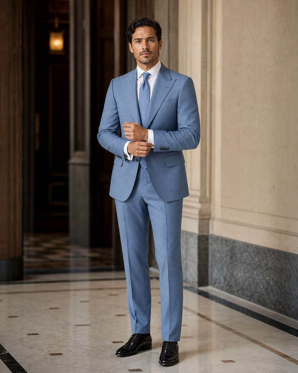 Light Blue Wool Winter Suit - Custom Made to Measure front view
