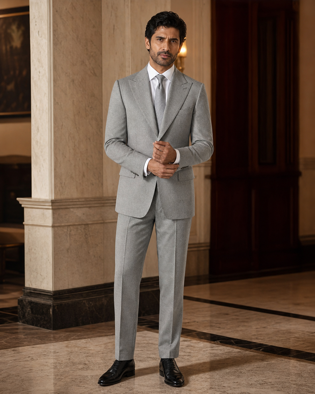Light Gray Cashmere Blend Winter Suit - Custom Made to Measure front view