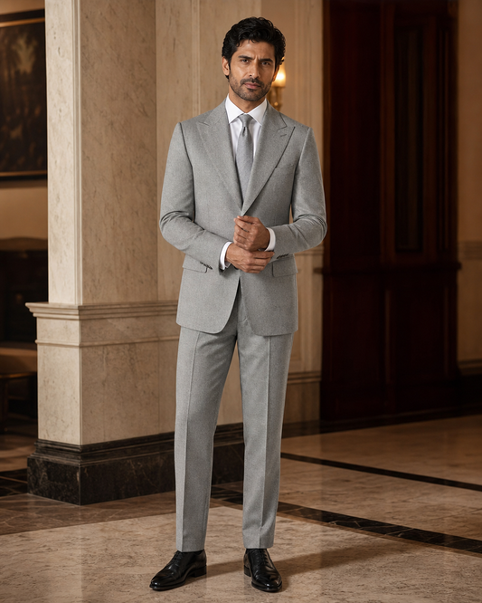 Light Gray Cashmere Blend Winter Suit - Custom Made to Measure front view
