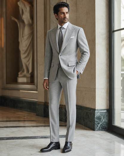 Light Gray Cashmere Blend Winter Suit - Custom Made to Measure side back view