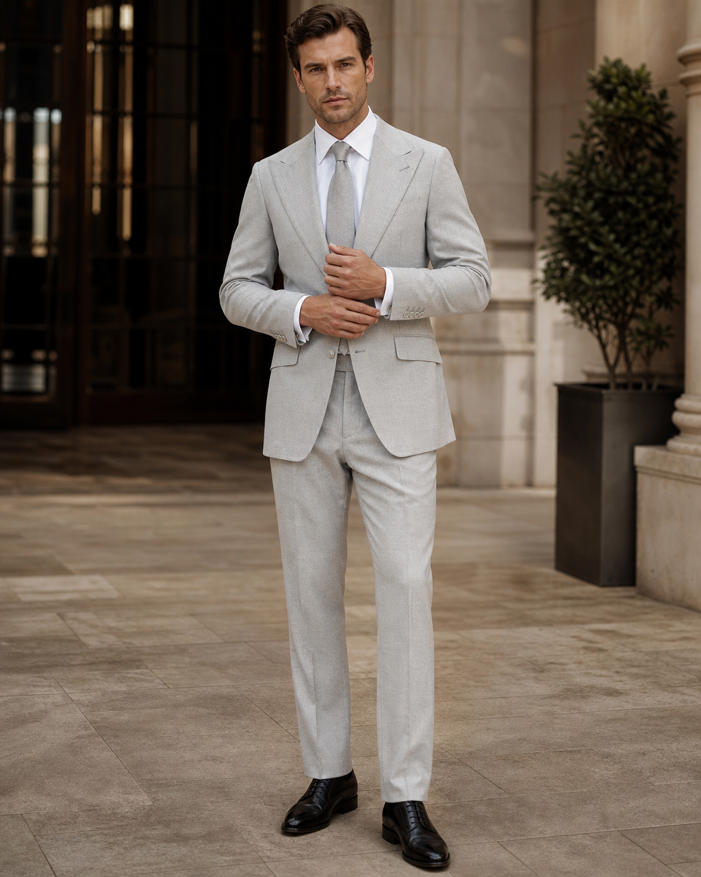 Light Gray Cotton Beach Wedding Suit - Custom Made to Measure front view