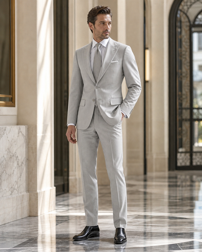 Light Gray Cotton Beach Wedding Suit - Custom Made to Measure side back view