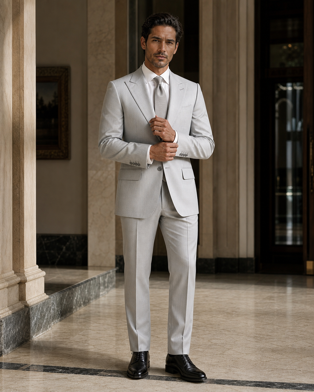 Light Gray Cotton Outdoor Wedding Suit - Custom Made to Measure front view