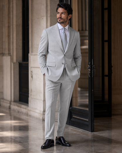 Light Gray Cotton Outdoor Wedding Suit - Custom Made to Measure side back view