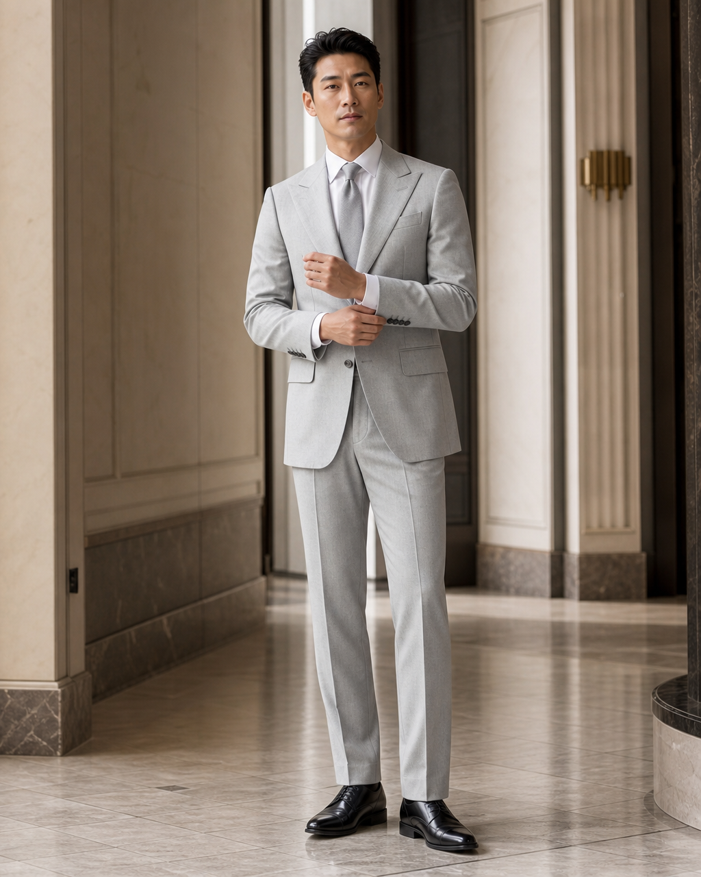 Light Gray Cotton Summer Suit - Custom Made to Measure front view