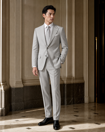 Light Gray Cotton Summer Suit - Custom Made to Measure side back view