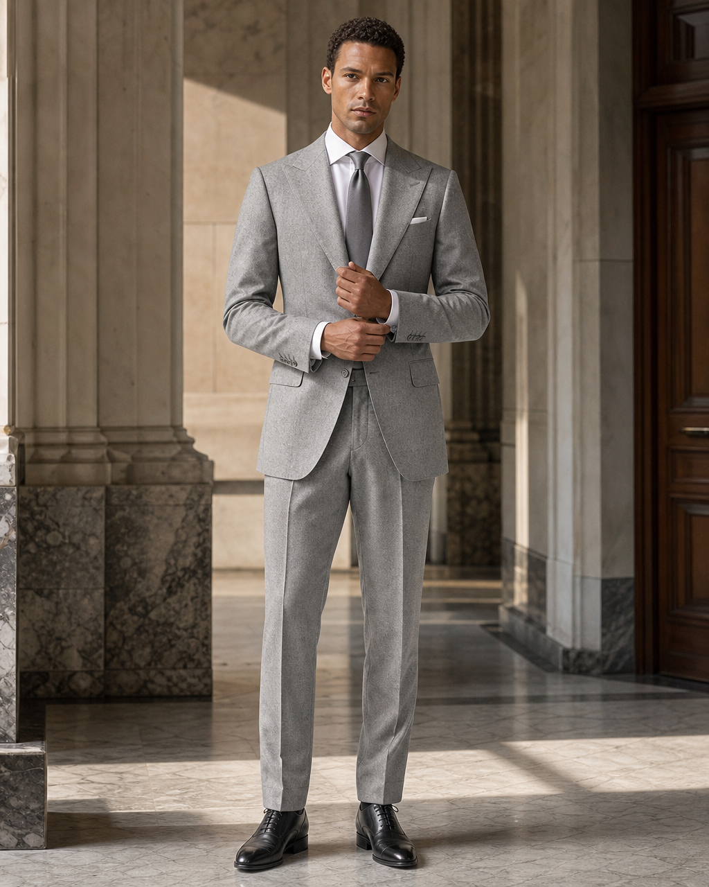 Light Gray Flannel Winter Suit - Custom Made to Measure front view
