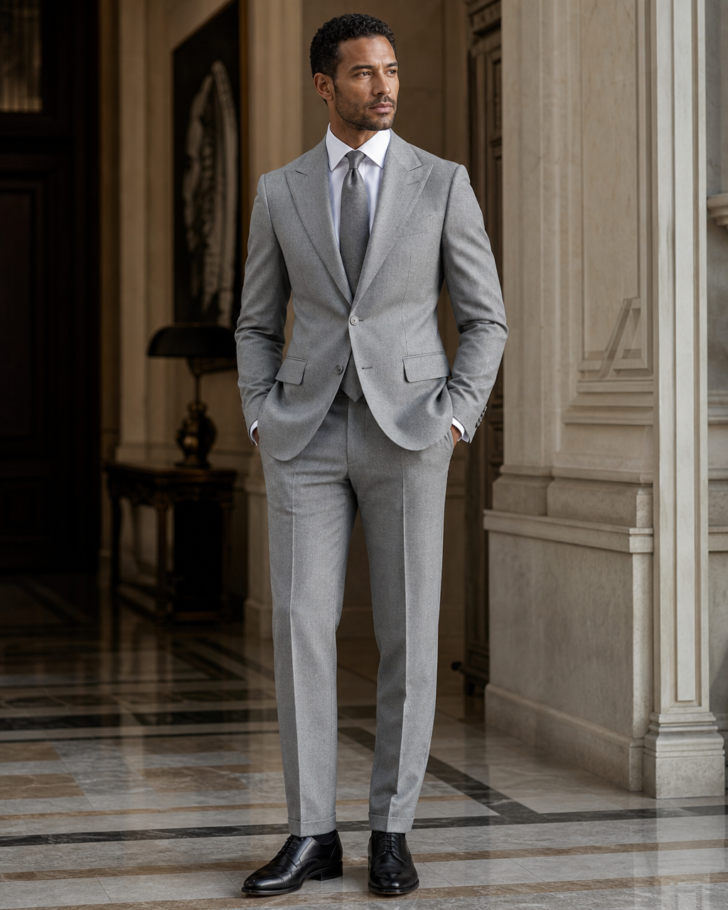 Light Gray Flannel Winter Suit - Custom Made to Measure side back view
