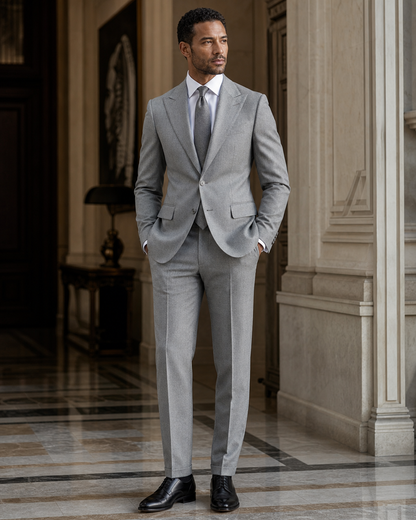 Light Gray Flannel Winter Suit - Custom Made to Measure side back view