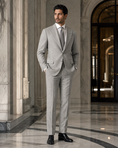 Light Gray Herringbone Winter Suit - Custom Made to Measure side back view