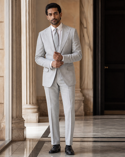 Light Gray Linen Beach Wedding Suit - Custom Made to Measure front view
