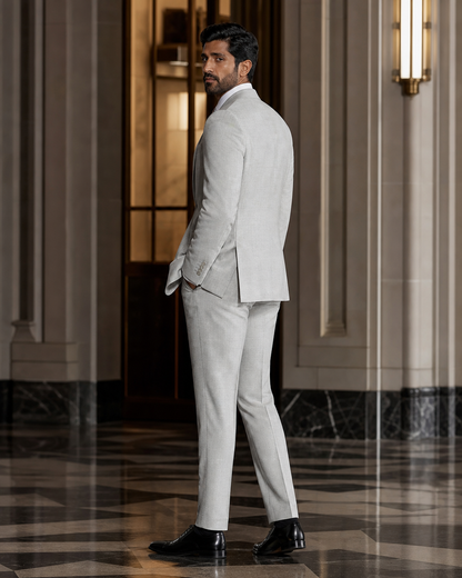 Light Gray Linen Beach Wedding Suit - Custom Made to Measure side back view