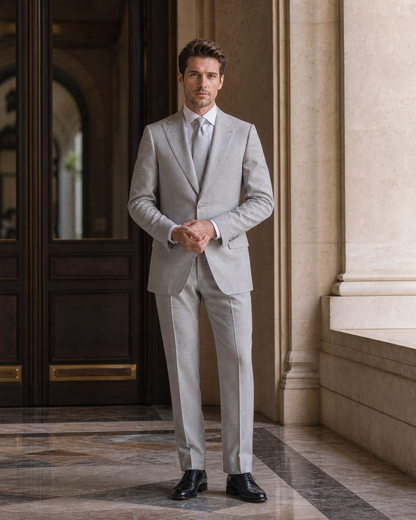 Light Gray Linen Outdoor Wedding Suit - Custom Made to Measure front view