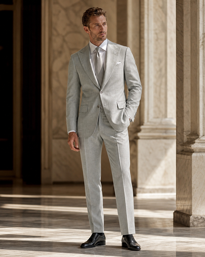 Light Gray Linen Outdoor Wedding Suit - Custom Made to Measure side back view