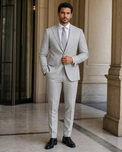 Light Gray Linen Summer Suit - Custom Made to Measure front view