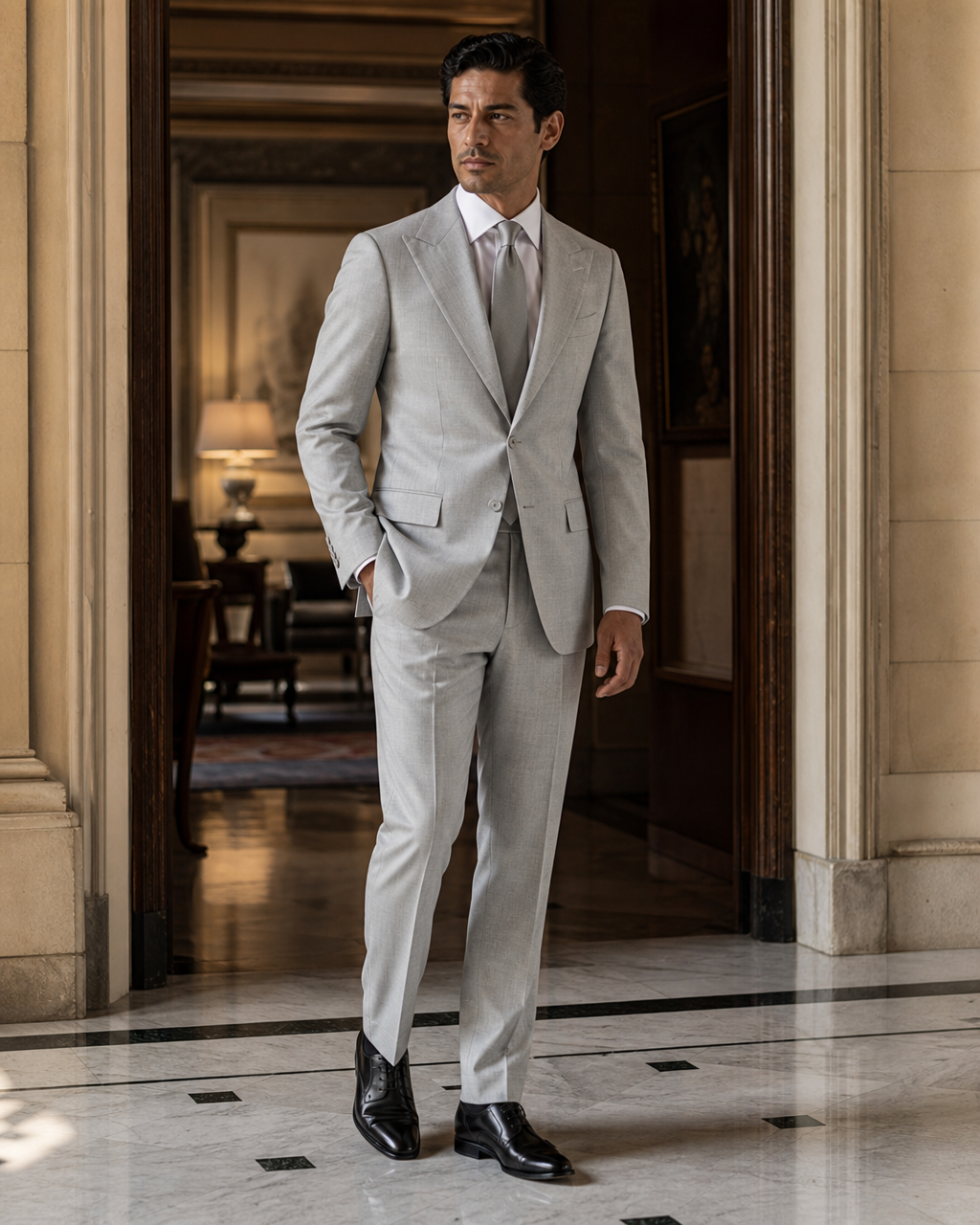 Light Gray Linen Summer Suit - Custom Made to Measure side back view