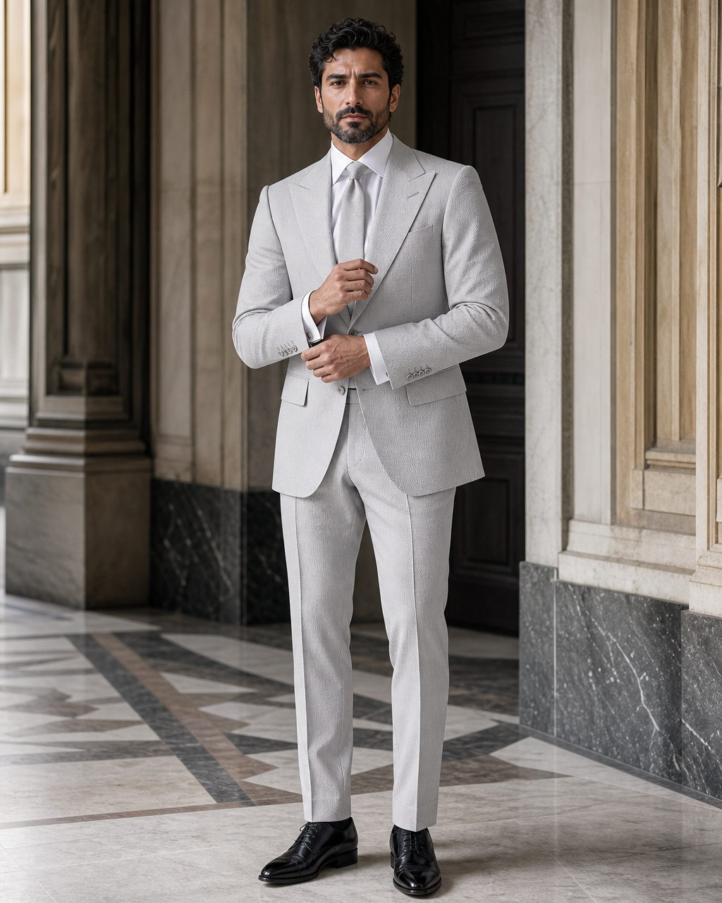 Light Gray Seersucker Beach Wedding Suit - Custom Made to Measure front view