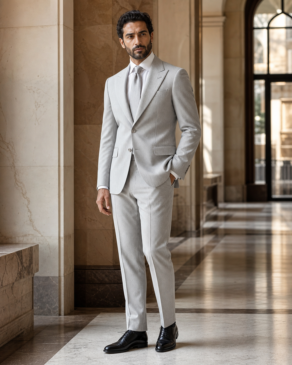 Light Gray Seersucker Beach Wedding Suit - Custom Made to Measure side back view