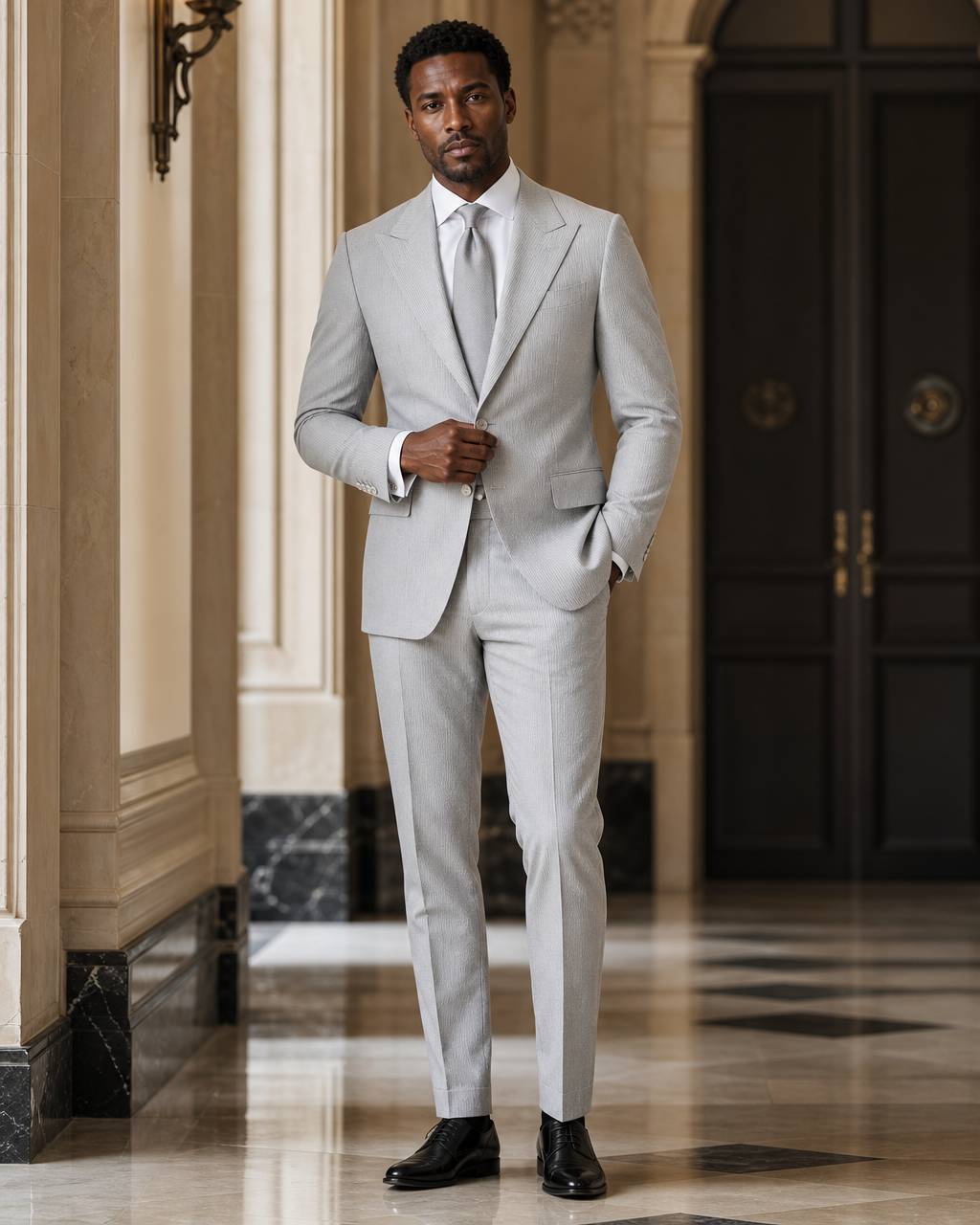 Light Gray Seersucker Summer Suit - Custom Made to Measure front view