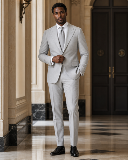Light Gray Seersucker Summer Suit - Custom Made to Measure front view