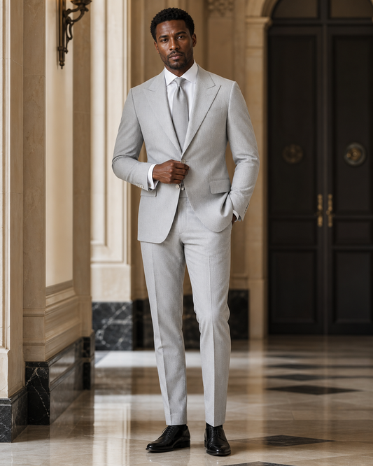 Light Gray Seersucker Summer Suit - Custom Made to Measure front view