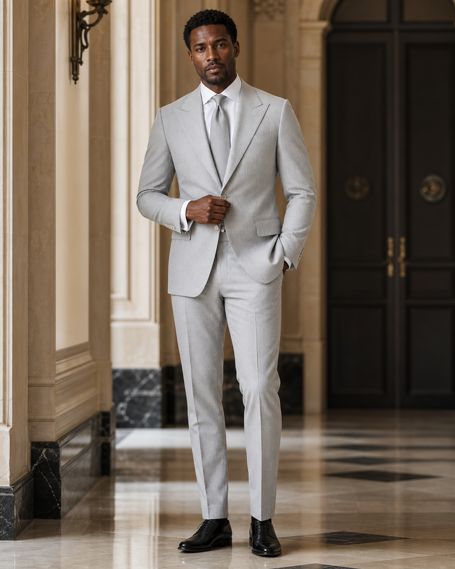 Light Gray Seersucker Summer Suit — Custom Made to Measure