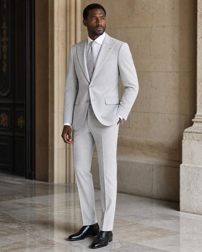 Light Gray Seersucker Summer Suit - Custom Made to Measure side back view