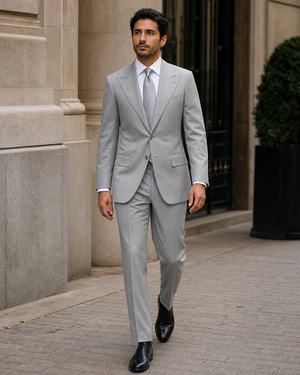 Light Gray Silk Blend Peak Lapel Suit — Custom Made to Measure — 1
