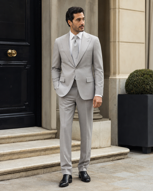 Light Gray Silk Blend Peak Lapel Suit — Custom Made to Measure — 3