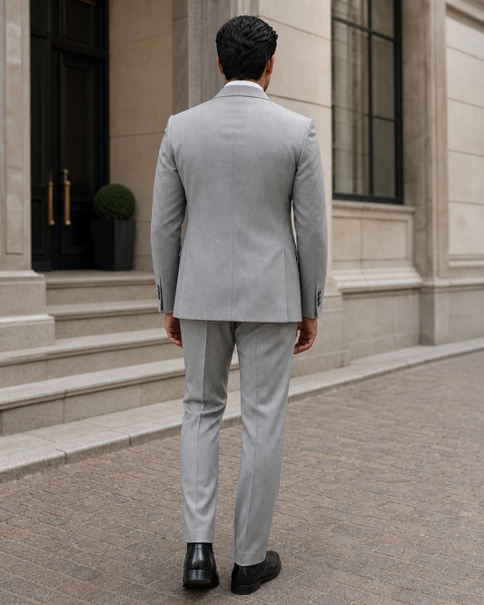 Light Gray Wool Shawl Lapel Suit - Custom Made to Measure back view