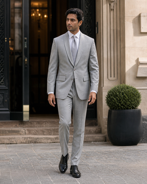 Light Gray Wool Shawl Lapel Suit — Custom Made to Measure — 1