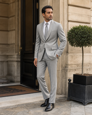 Light Gray Wool Shawl Lapel Suit — Custom Made to Measure — 3