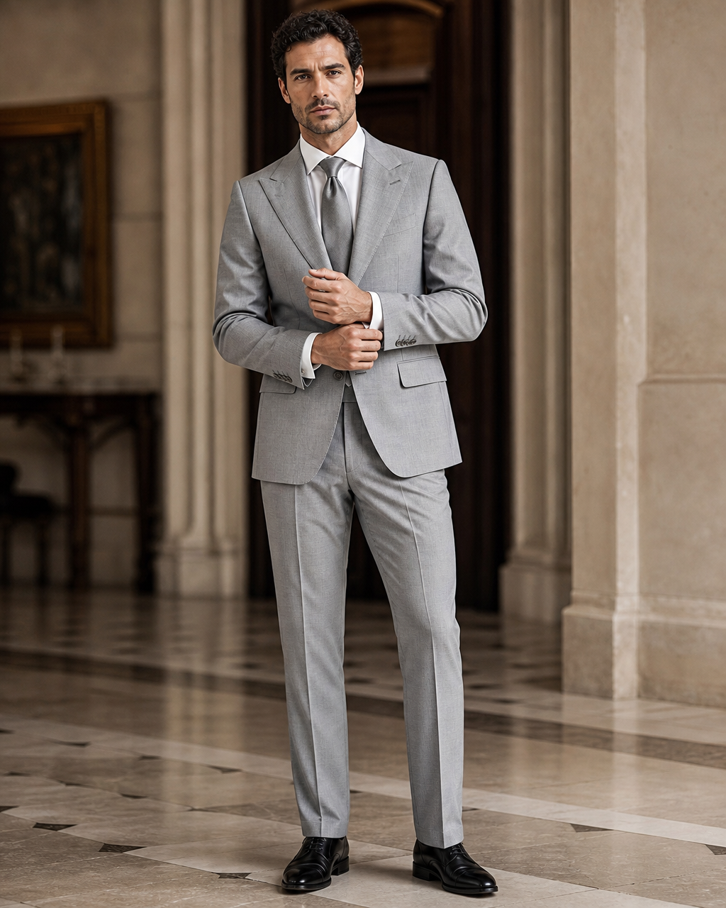 Light Gray Wool Winter Suit - Custom Made to Measure front view