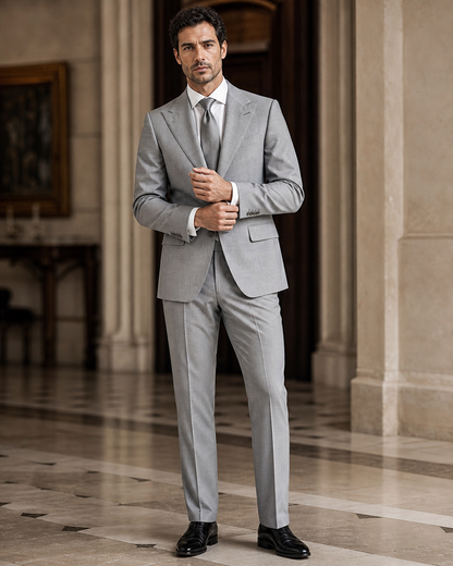 Light Gray Wool Winter Suit - Custom Made to Measure front view
