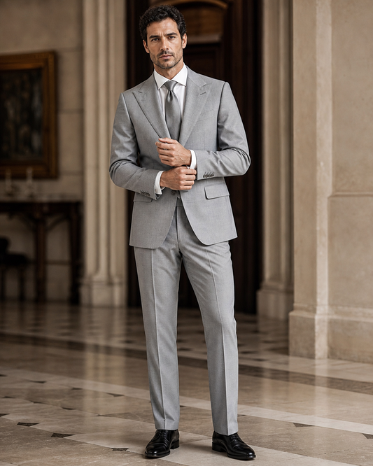 Light Gray Wool Winter Suit - Custom Made to Measure front view