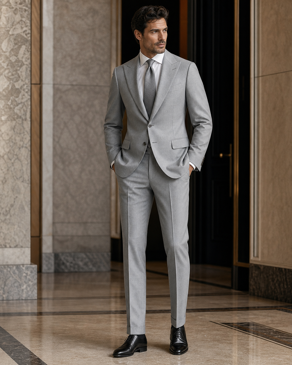 Light Gray Wool Winter Suit - Custom Made to Measure side back view