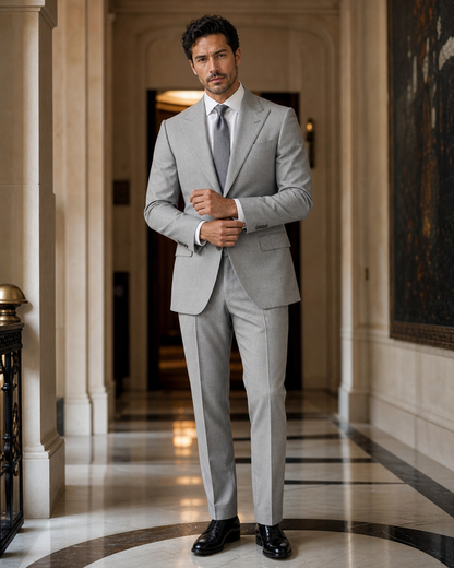 Light Grey Cashmere Blend Winter Suit - Custom Made to Measure front view