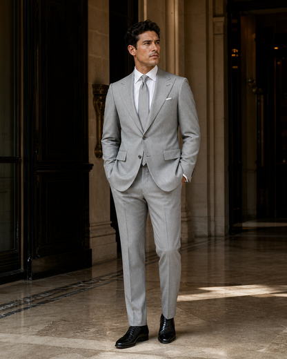 Light Grey Cashmere Blend Winter Suit - Custom Made to Measure side back view