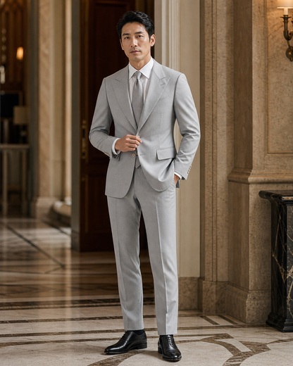 Light Grey Cotton Beach Wedding Suit - Custom Made to Measure front view