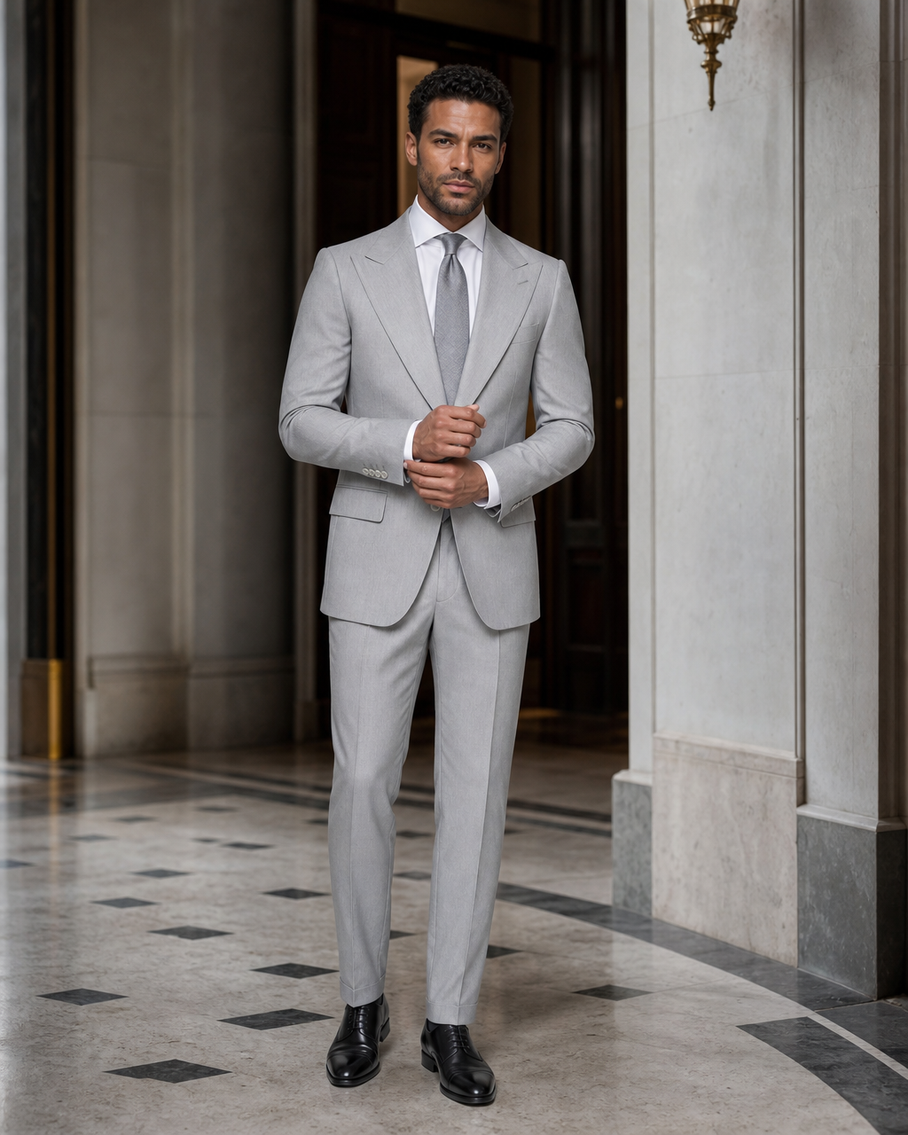 Light Grey Cotton Outdoor Wedding Suit - Custom Made to Measure front view