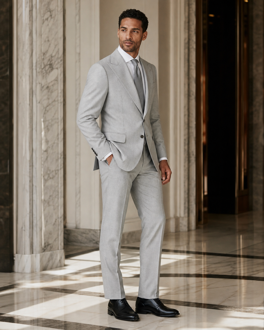 Light Grey Cotton Outdoor Wedding Suit - Custom Made to Measure side back view