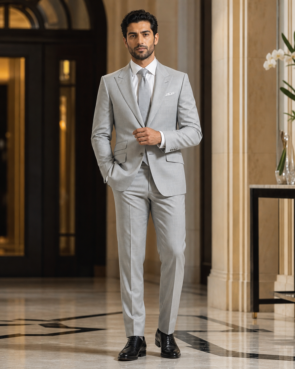 Light Grey Cotton Summer Suit - Custom Made to Measure front view
